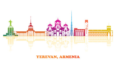 Colourfull Skyline panorama of city of Yerevan, Armenia - vector illustration