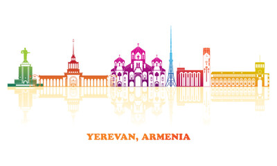 Fototapeta premium Colourfull Skyline panorama of city of Yerevan, Armenia - vector illustration