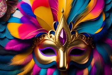 background bright and colorful Brazilian carnival mask, the concept of the festival and entertainment