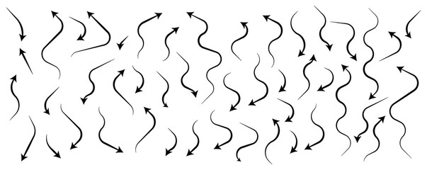 Hand drawn doodle decorative arrows collection.arrow lines isolated. vector illustration.