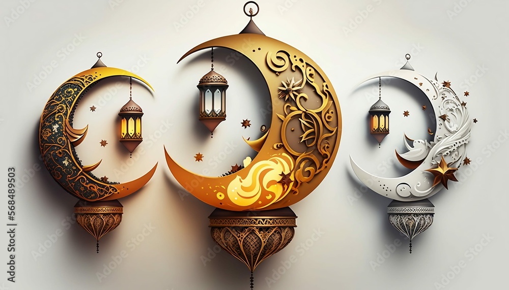 Wall mural Holy Ramadan Kareem moon. Month of fasting for Muslims.Generative AI.