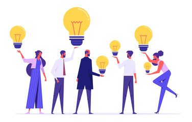 People have idea, good idea sharing, sharing knowledge collaboration, business idea generating, characters sharing ideas vector illustration, creative ideas sharing, person teamwork with solution