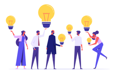 People have idea, good idea sharing, sharing knowledge collaboration, business idea generating, characters sharing ideas vector illustration, creative ideas sharing, person teamwork with solution