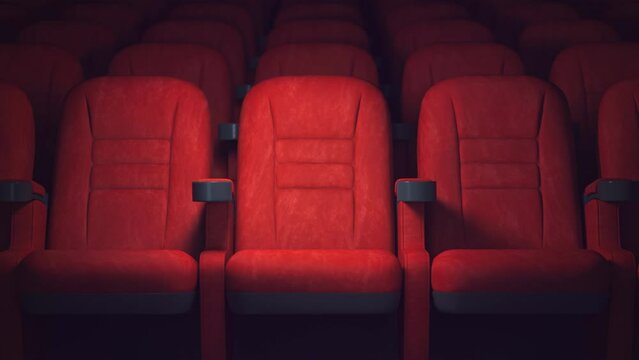 Empty red cinema movie theater seats.  Loopable 3d video animation