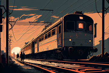 Obraz premium train on the railway illustration