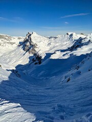 Beautiful ski tour on the Riedchopf Ronggspitz in Switzerland Austria. Fantastic winter mountain weather. ski mountaineering. High quality photo