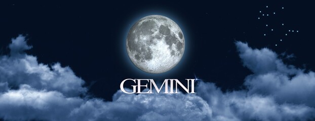 Naklejka na ściany i meble full moon in gemini , zodiac illustration concept