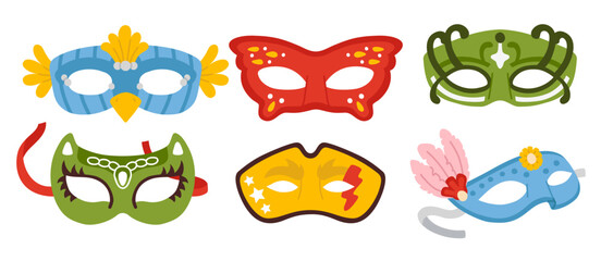 Cute vector collection of colorful masks for Mardi Gras