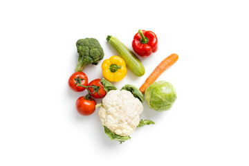 Fresh vegetables on a light background. Top view, flat lay