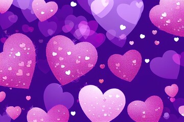 Two Soft Pink Hearts With Lace On Purple Glitter Background With Sparkles Valentine's Day Concept. Generative AI