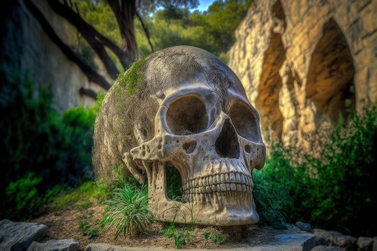 High quality picture of the skull rock near the garden tomb in Jerusalem, Israel. Generative AI