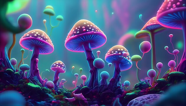 mushrooms in the colorful forest