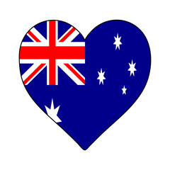 Australia Heart Shape Flag. Love Australia. Visit Australia. Vector Illustration Graphic Design.