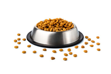 Food for cats and dogs in a bowl isolate on a white background.