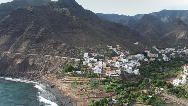 Drone aerial view of typical Tenerife village San Andres, Canary Islands