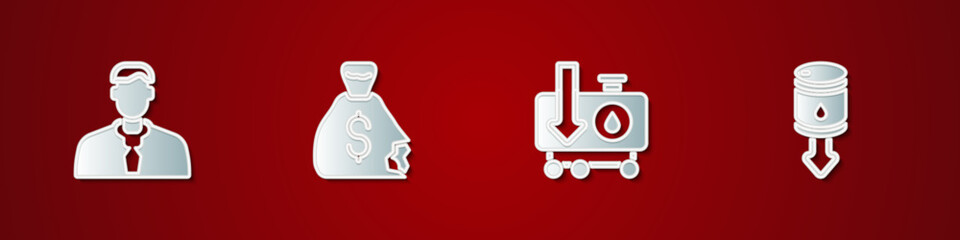 Set Worker, Money bag, Drop in crude oil price and icon. Vector