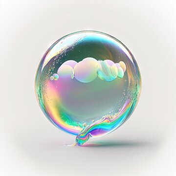 Une bulle holographique minimaliste flottant sur un fond blanc.