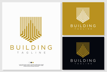 Luxury property building shield logo design vector.