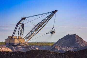 80 cubic yard bucket electric dragline.  This dragline works from an electric power cable it drags...