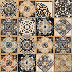 Digital tiles design. Abstract damask patchwork seamless pattern Vintage tiles