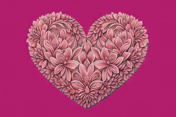 Love heart made of pink petals on a pink background, Valentines day concept, Generative AI