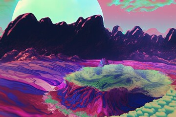 Un paysage de planète extraterrestre multicolore. Idéal pour le papier peint, carte postale.