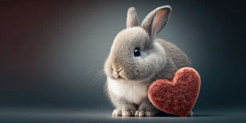Cute bunny holding red heart for valentine. Love bunny