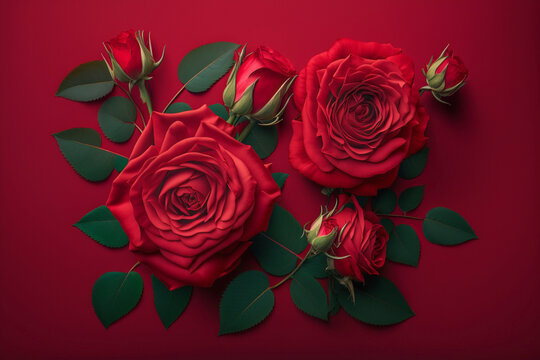 Valentines red roses arrangement. 3D Render. Generative Ai technology.
