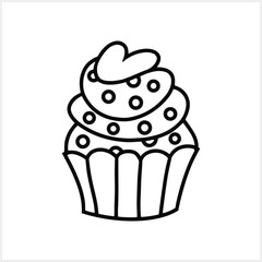 Cake icon isolated. Doodle cake for birthday celebration. Coloring page book. Engraving Vector stock illustration. EPS 10