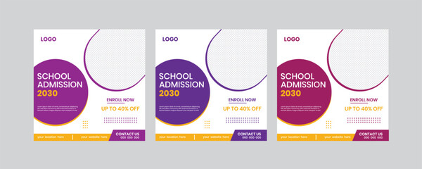 Fototapeta premium a set of back to school colorful online banner, school admission, newest, registration and square media banner photo