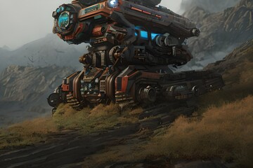 futuristic vehicle in mountains 