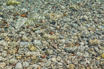 Rocks under surface of clear water on a sunny day, Kolymbia, Rhodes, Greece.
