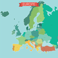 Stylized Colorful political map of Europe.
