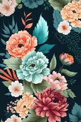 Foto auf Alu-Dibond Seamless pattern with flowers, Design for fabric print, AI assisted finalized in Photoshop by me © SHArtistry