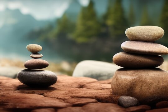 High-Resolution Image of Balanced Stones Showcasing Equilibrium, Perfect for Adding a Serene and Harmonious Element to any Design Project