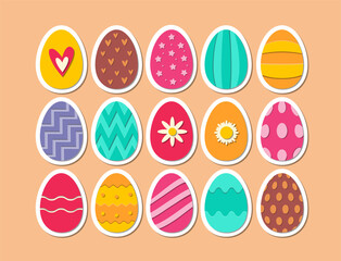 Sticker Easter Eggs Collection. Paper Cut Design Elements for Easter. Applique Cutout Eggs.