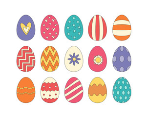 Flat Cartoon Easter Eggs Collection. Simple Design Elements for Easter.
