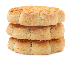 Three round cookies on a white background