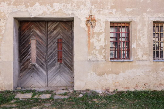 garage door on vintage facade. architectural element