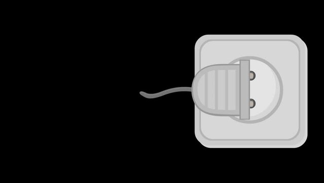 animation of a plug and a electric socket, on a transparent background with alpha channel at zero
