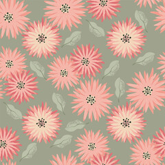 Pastel Floral Seamless Pattern with daisy Spring Flowers. Vector illustration in hand-drawn flat style