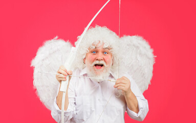 Valentines day celebration. Valentine cupid in angel wings with bow and arrows. Love concept.
