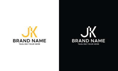 JK logo design vector. monogram logotype template. initials JK symbol icon graphic on a black and white background.