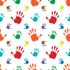 Seamless background made from color handprints.