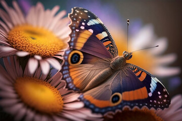Beautiful butterfly on a flower on sunflowers. Generative Ai.