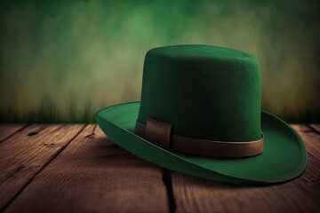 St. Patrick's hat on a wooden background. AI Generated