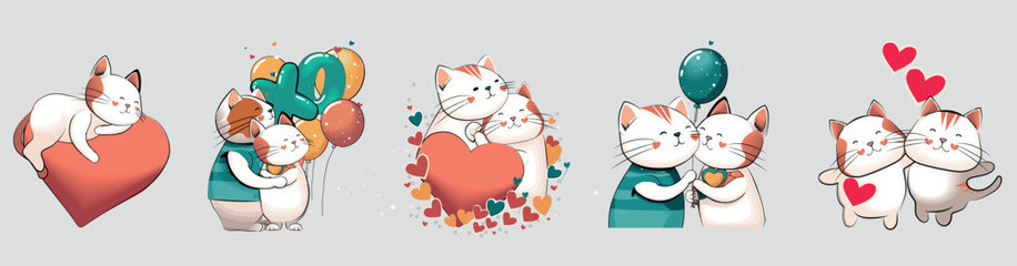 Illustration of cartoon Cats couple in valentine day. Love, love story, relationship. Vector design concept for Valentines Day