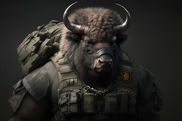 Portrait of a buffalo dressed as a soldier, generative ai