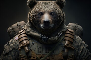 Portrait of a grizzly bear dressed as a soldier, generative ai