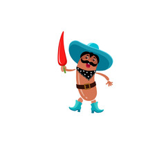 Hot dog, cartoon image of sausage, pepper. Vector illustration